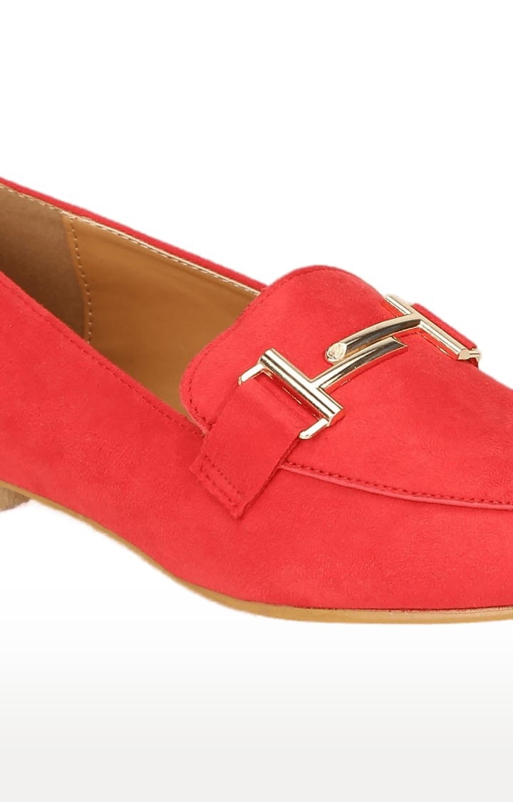 Truffle Collection | Women's Red Synthetic Solid Slip On Loafers 4