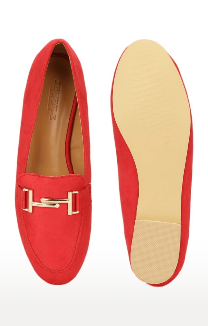 Truffle Collection | Women's Red Synthetic Solid Slip On Loafers 3