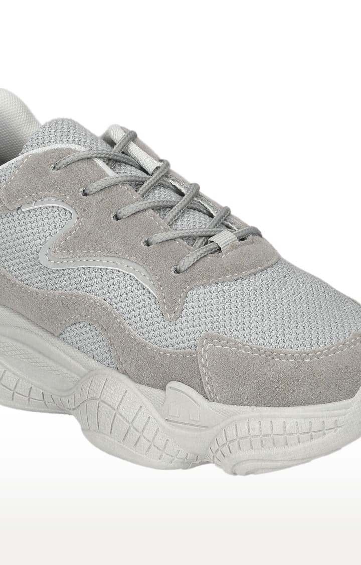 Truffle Collection | Women's Grey Suede Solid Lace-Up Sneakers 4