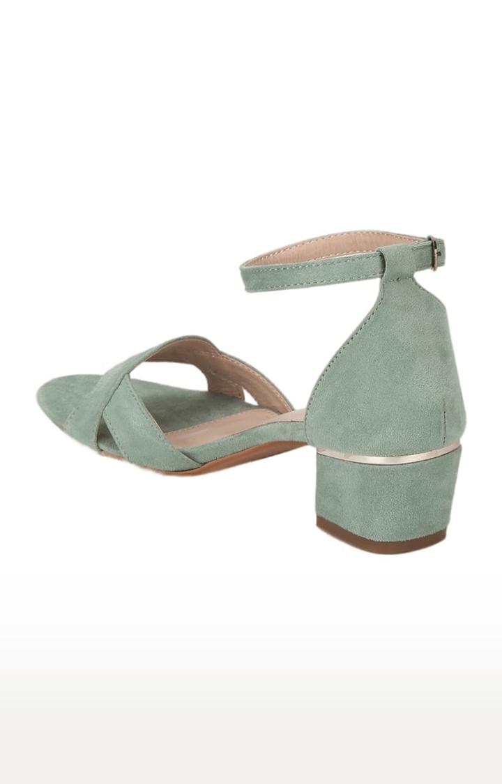 Truffle Collection | Women's Green Suede Solid Buckle Block Heels 2