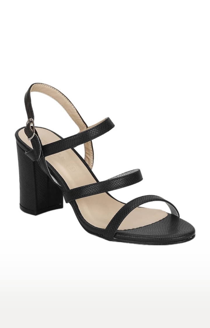 Truffle Collection | Women's Black Synthetic Solid Buckle Block Heels 0