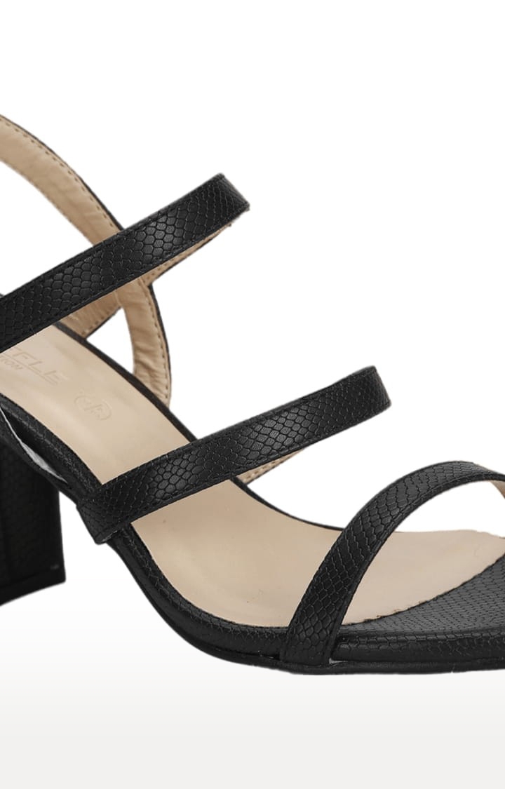 Truffle Collection | Women's Black Synthetic Solid Buckle Block Heels 4