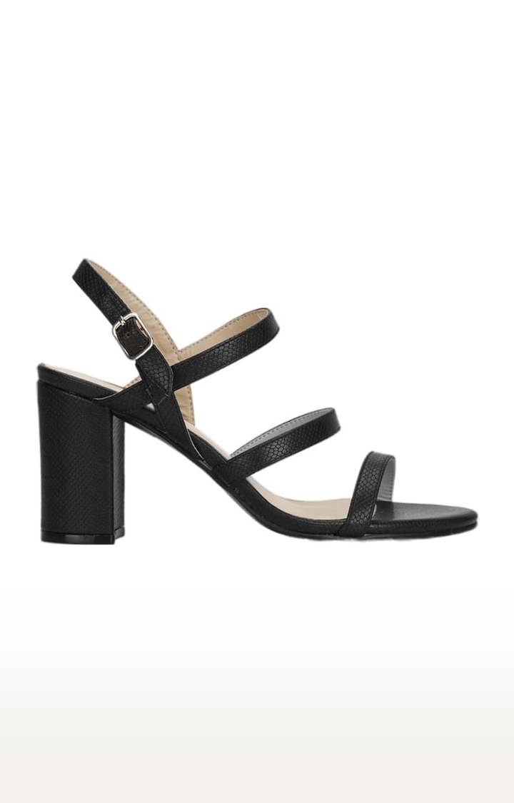 Truffle Collection | Women's Black Synthetic Solid Buckle Block Heels 1