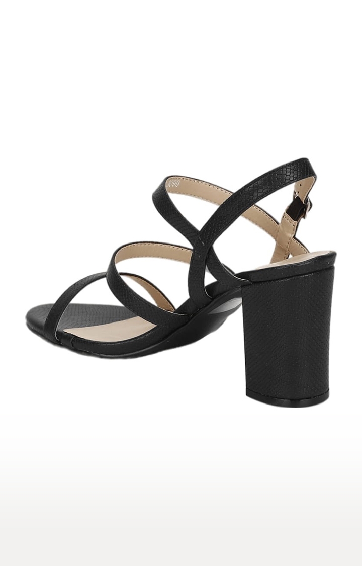 Truffle Collection | Women's Black Synthetic Solid Buckle Block Heels 2