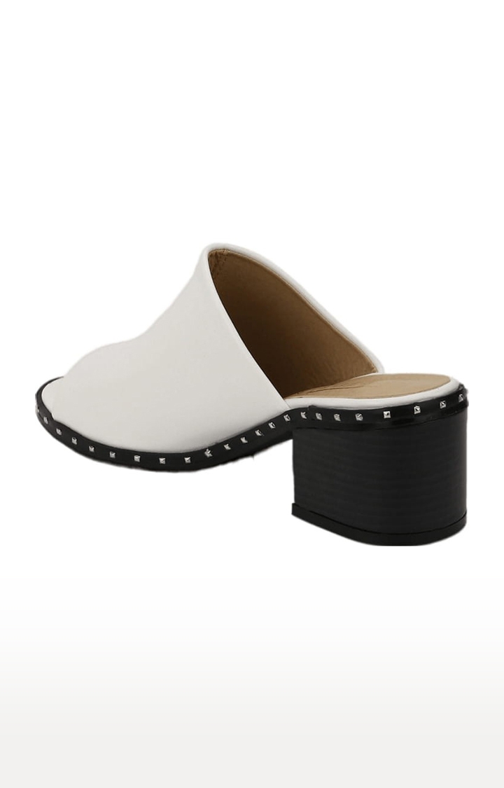 Truffle Collection | Women's White Solid Slip On Block Heels 2