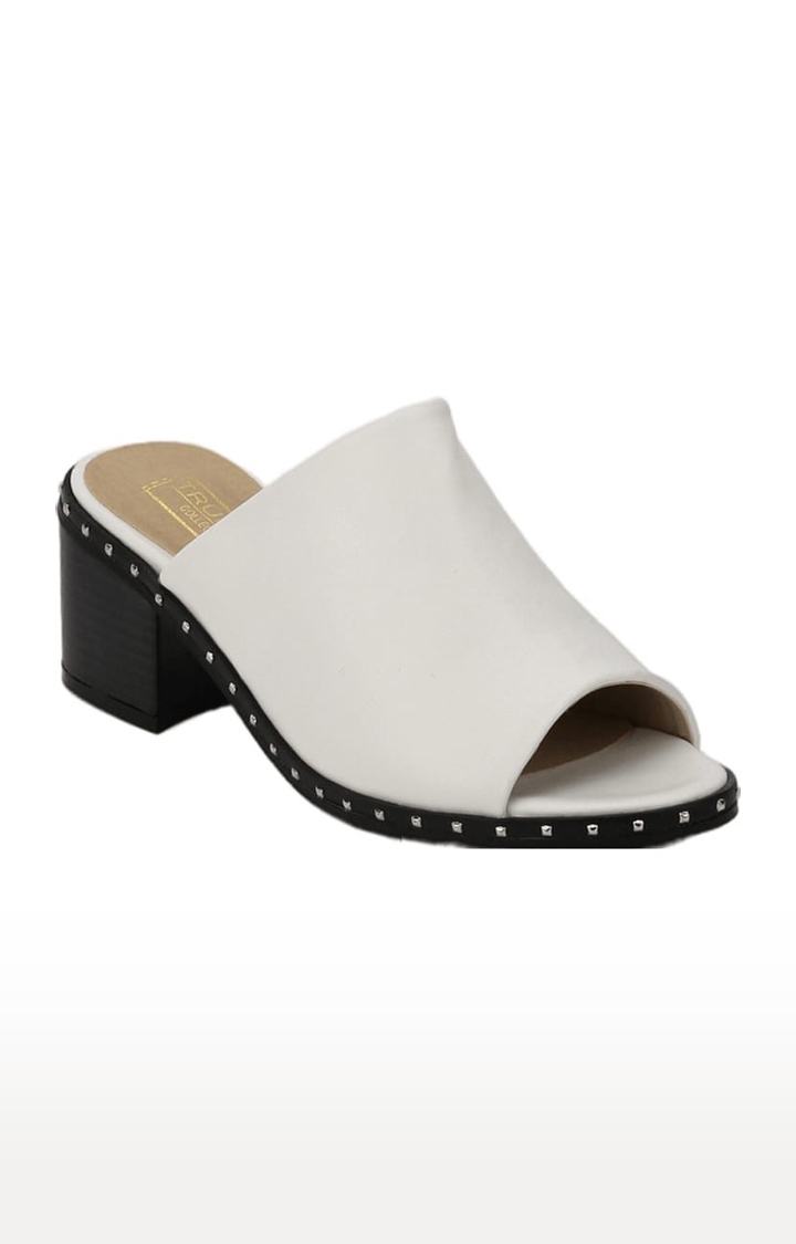 Truffle Collection | Women's White Solid Slip On Block Heels 0