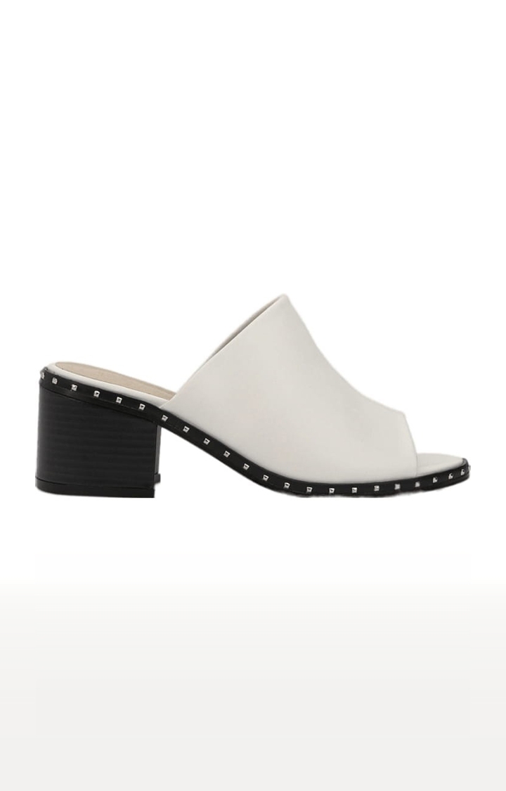 Truffle Collection | Women's White Solid Slip On Block Heels 1