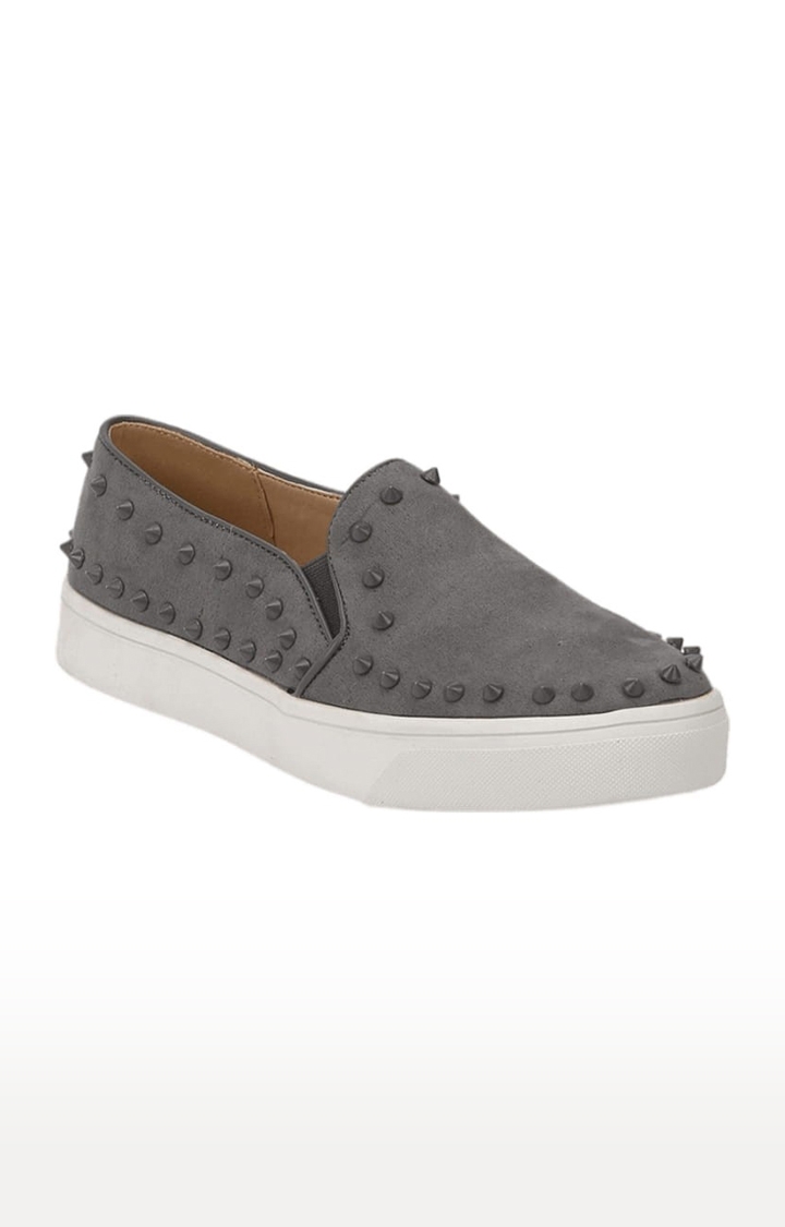 Truffle Collection | Women's Grey Embellished Slip On Casual Slip-ons 0