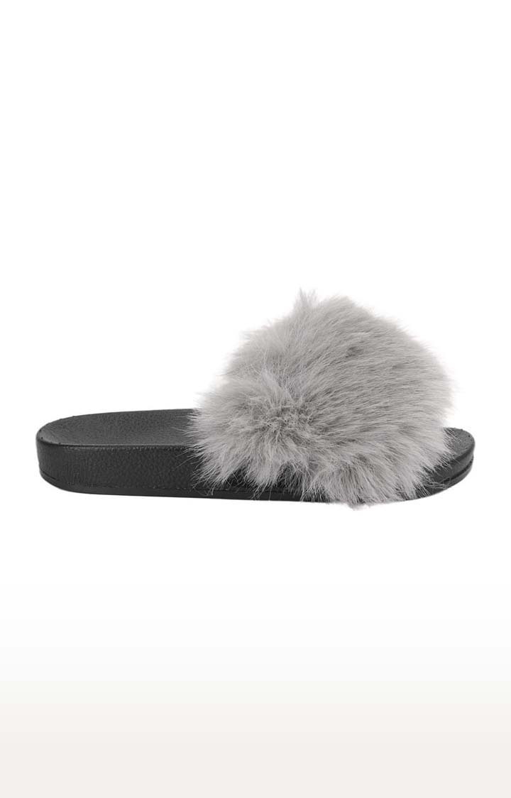 Truffle Collection faux fur thong slippers in gray - ShopStyle