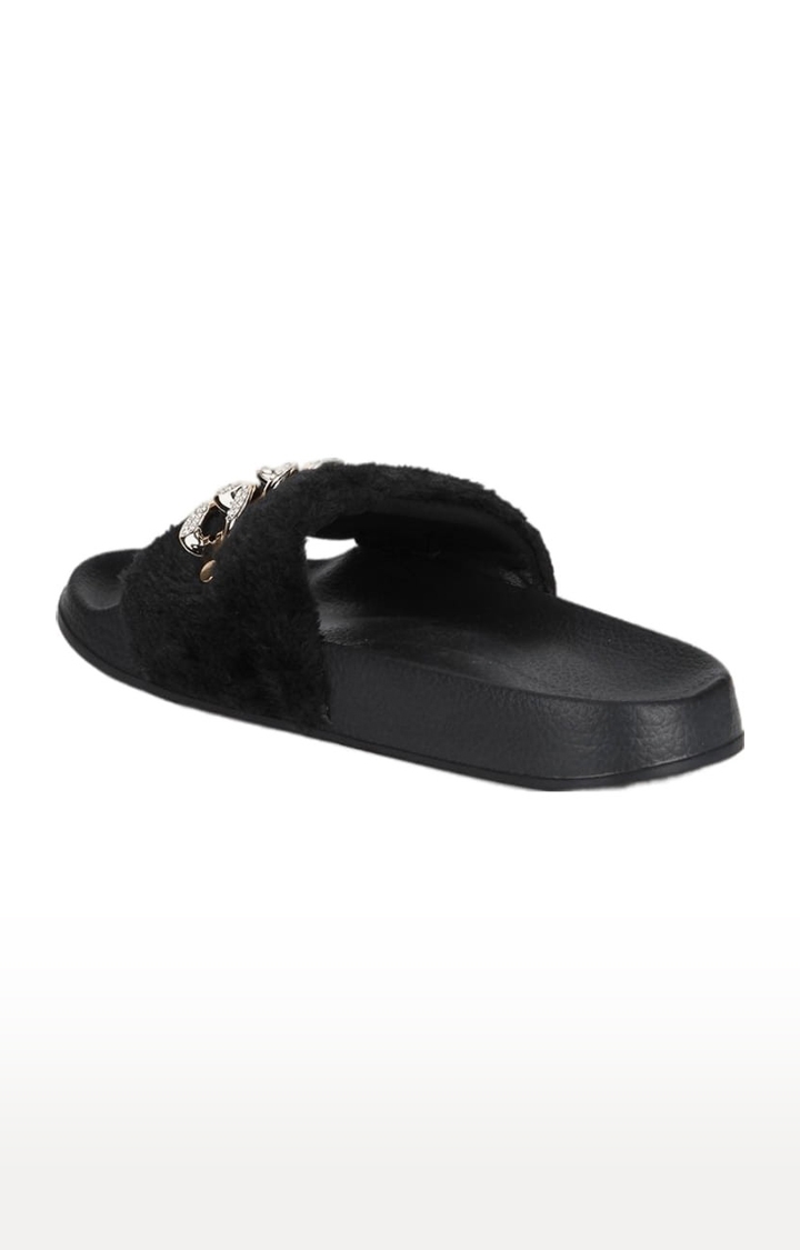 Truffle Collection | Women's Black Synthetic Embellished Slip On Flip Flops 2