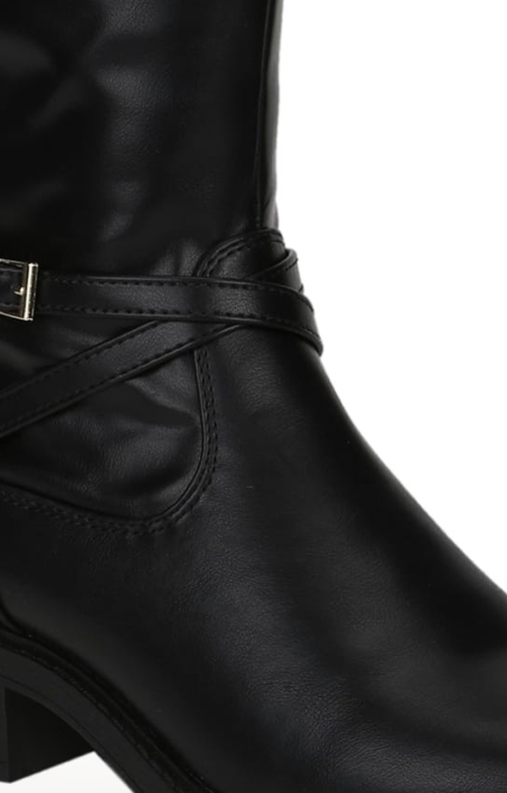 Truffle Collection | Women's Black PU Solid Zip Boot 4