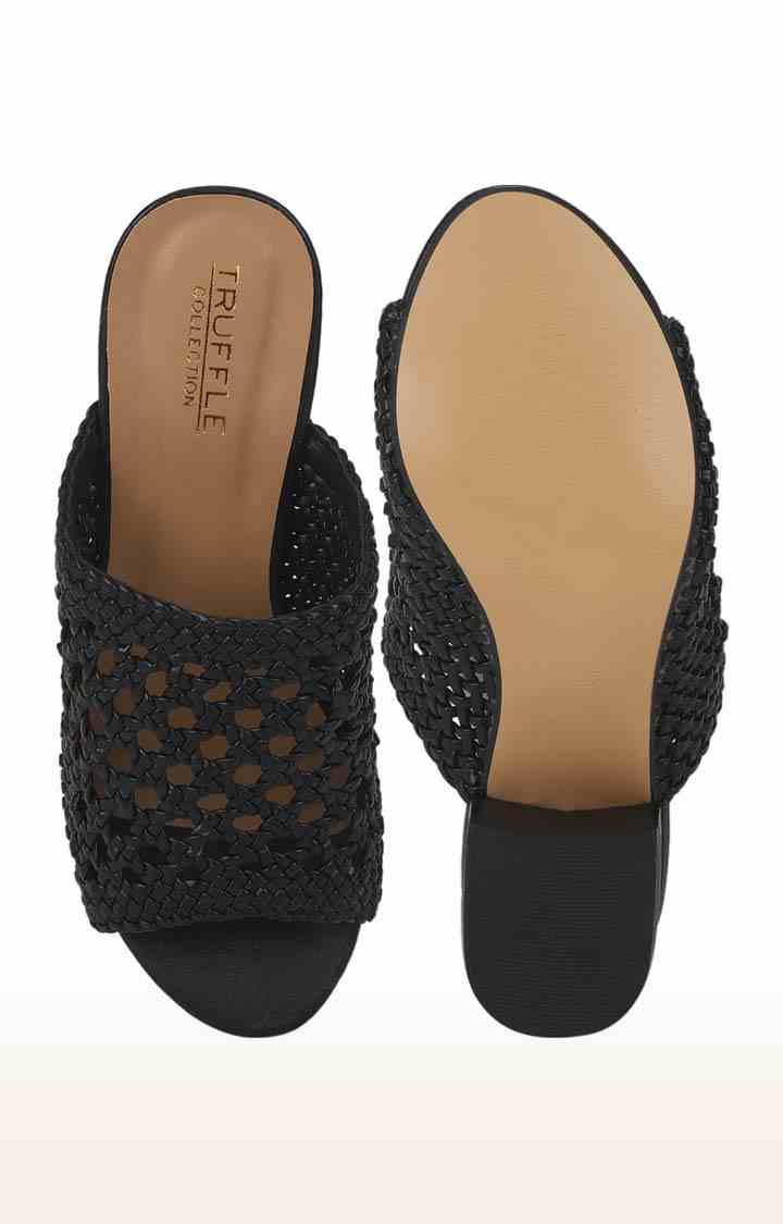 Women's Black PU Cutout Slip On Block Heels