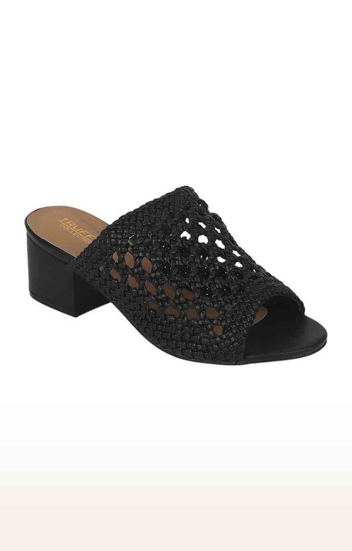 Women's Black PU Cutout Slip On Block Heels