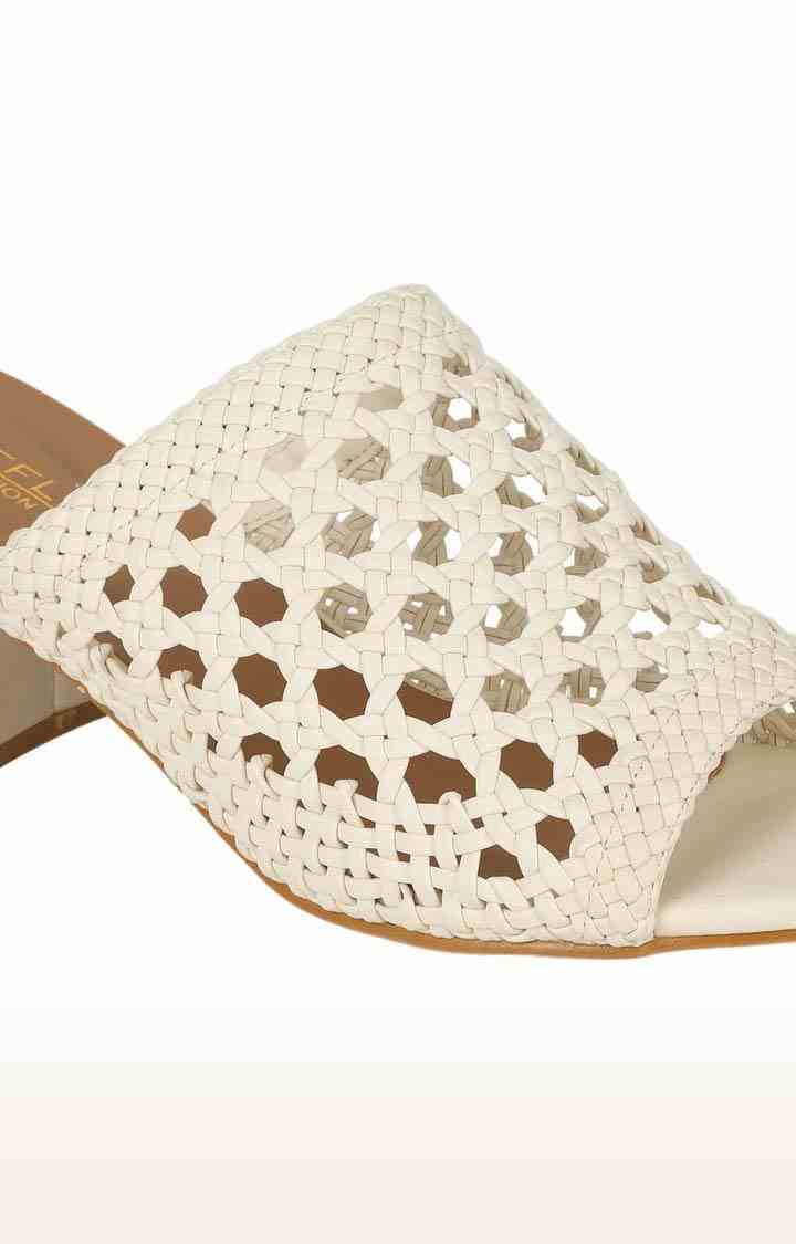 Women's Beige PU Cutout Slip On Block Heels