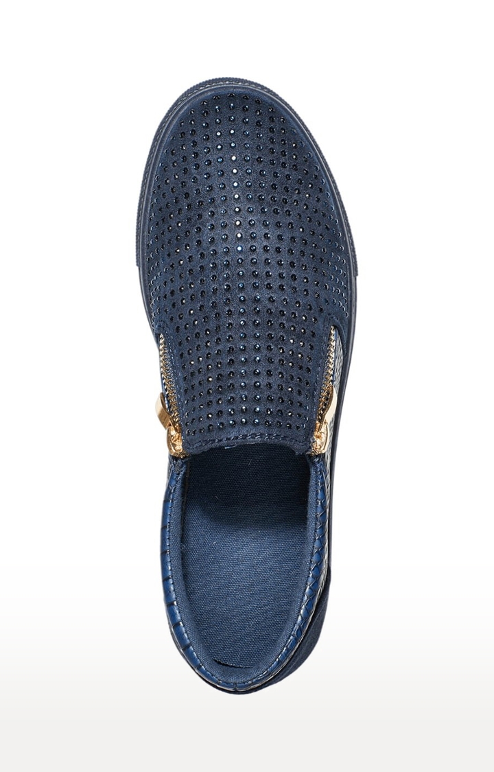 Truffle Collection | Women's Blue Synthetic Textured Slip On Espadrilles 2