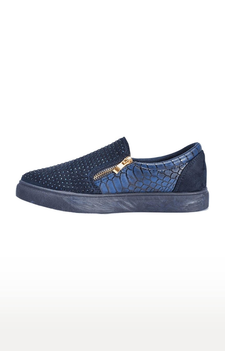 Truffle Collection | Women's Blue Synthetic Textured Slip On Espadrilles 1