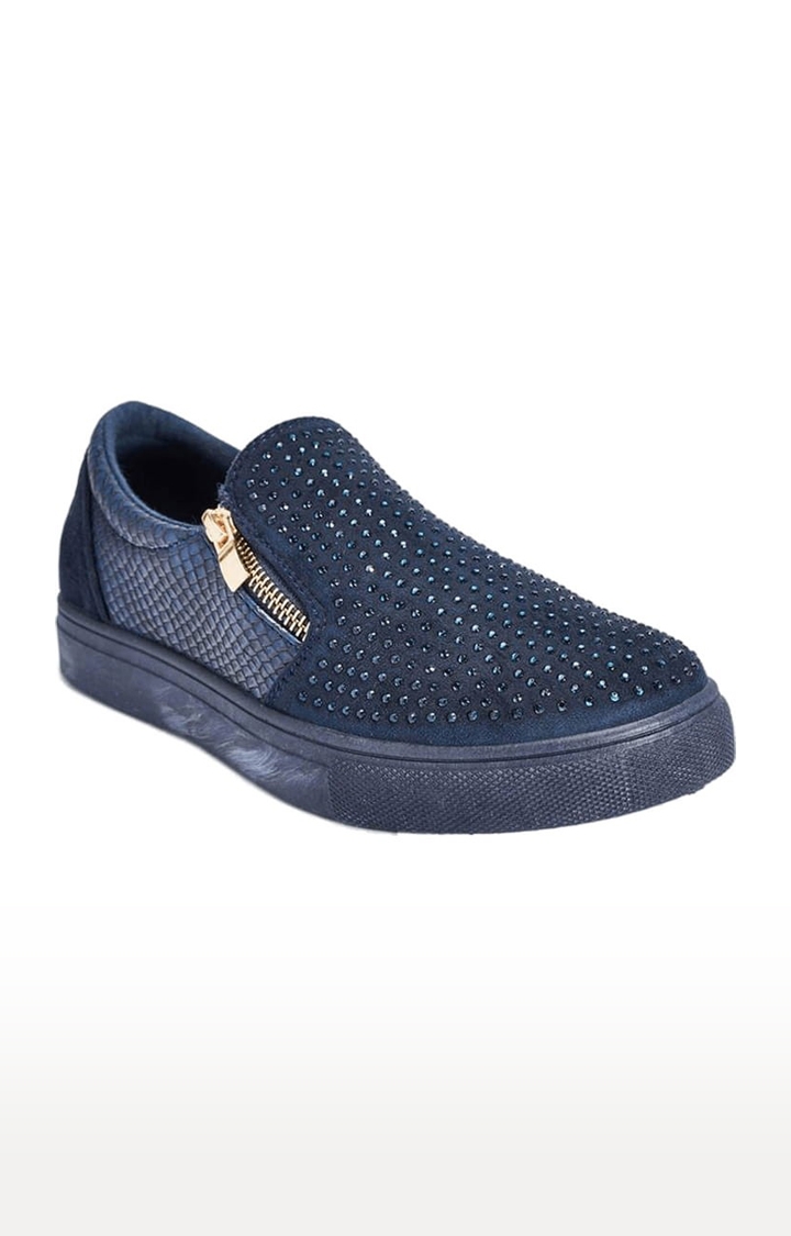 Truffle Collection | Women's Blue Synthetic Textured Slip On Espadrilles 0