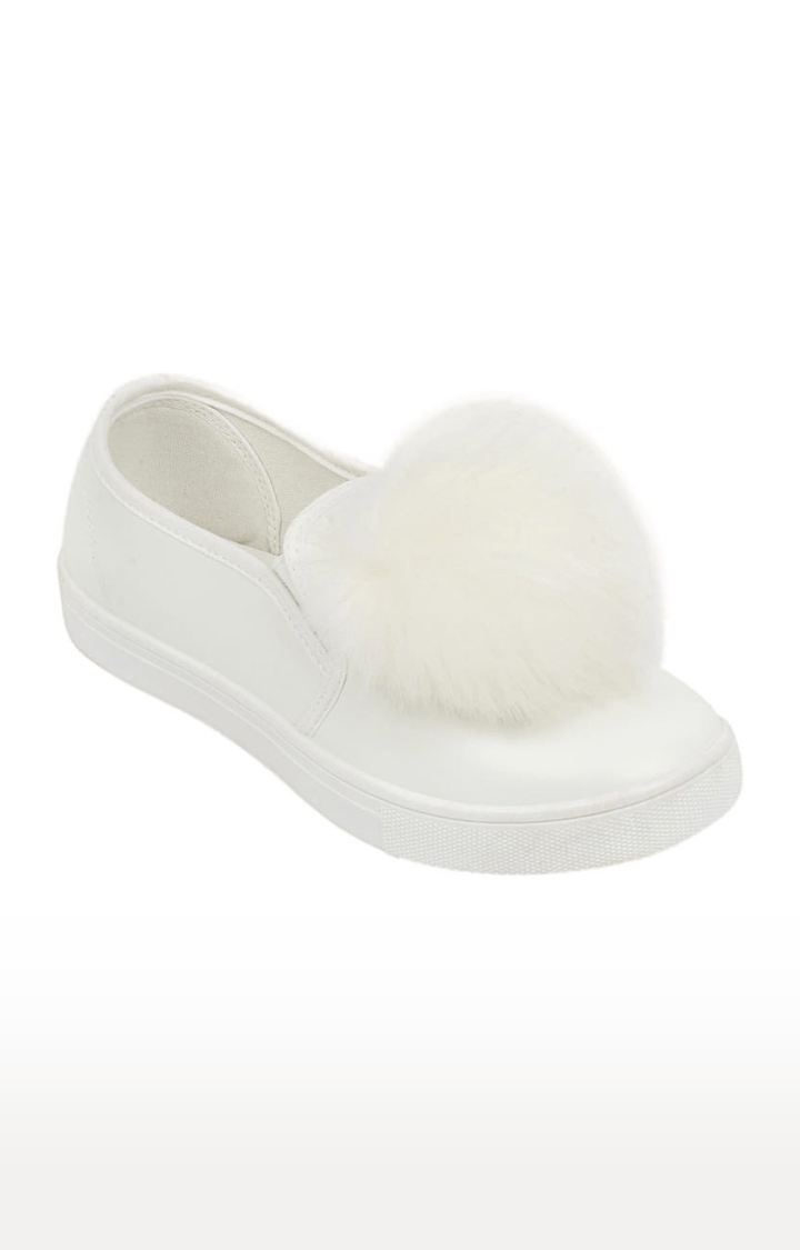 Truffle Collection | Women's White PU Solid Slip On Casual Slip-ons 0