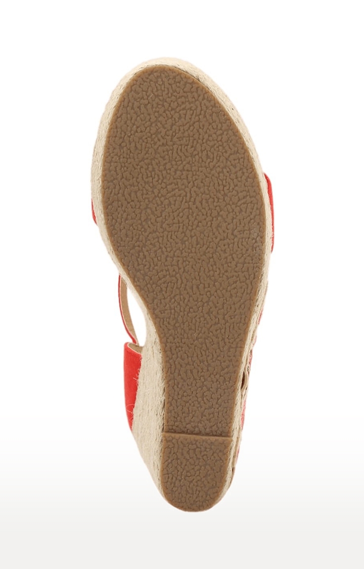 Truffle Collection | Women's Red Embroidered Buckle Wedges 4