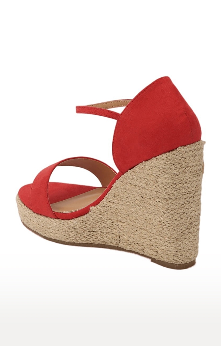 Truffle Collection | Women's Red Embroidered Buckle Wedges 2