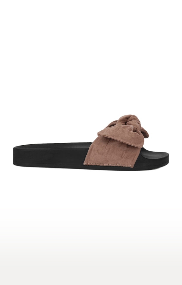 Truffle Collection | Women's Beige Suede Solid Slip On Flip Flops 1