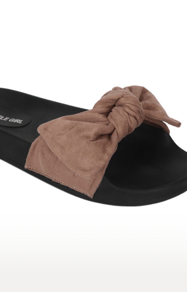 Truffle Collection | Women's Beige Suede Solid Slip On Flip Flops 4