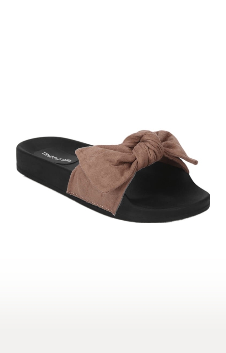 Truffle Collection | Women's Beige Suede Solid Slip On Flip Flops 0