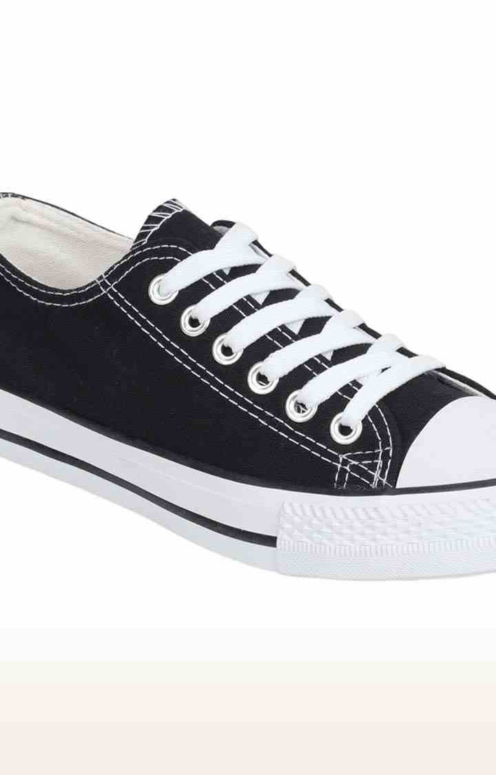 Women's Black Canvas Solid Lace-Up Sneakers