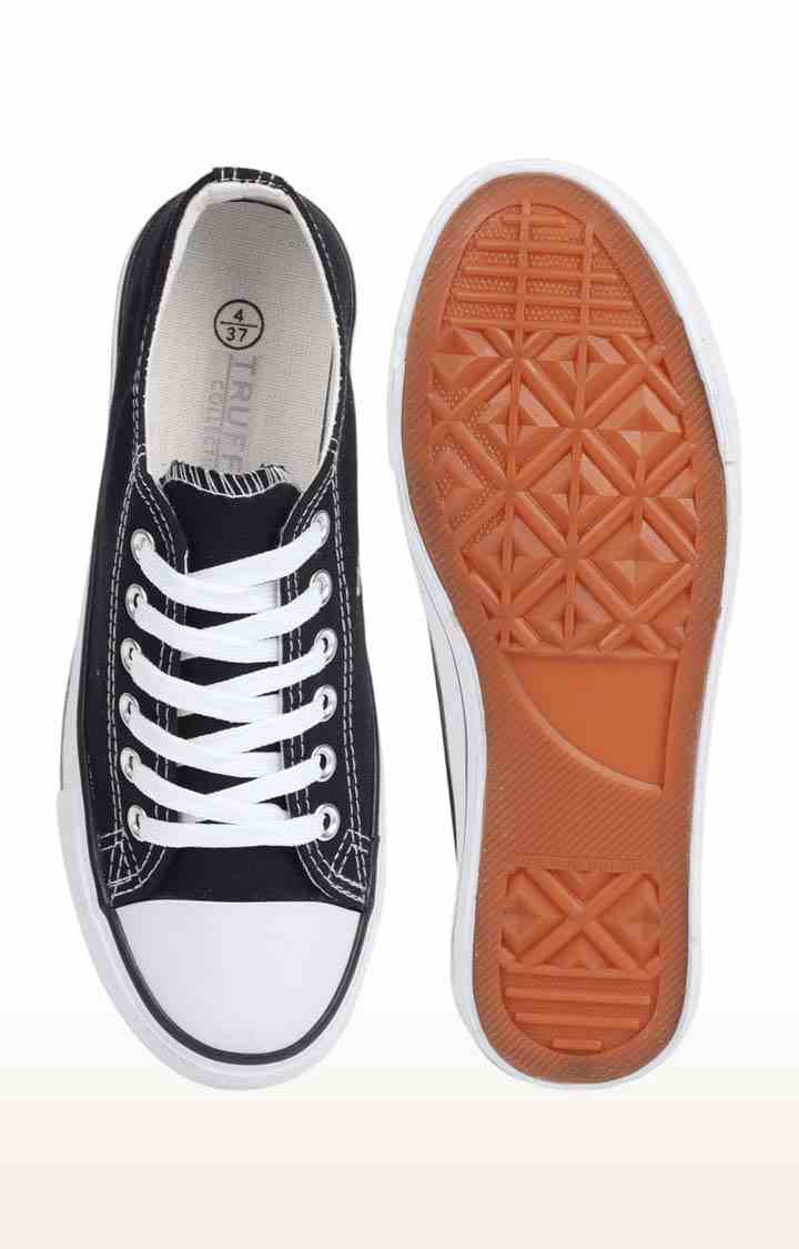Women's Black Canvas Solid Lace-Up Sneakers