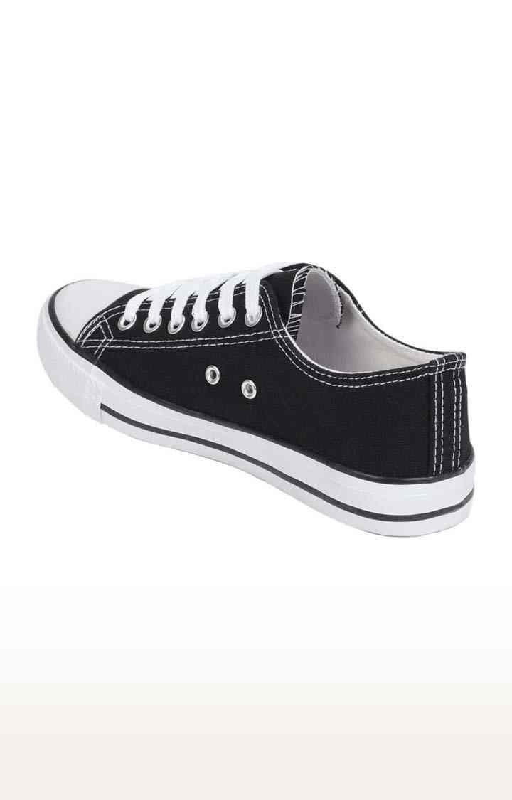 Women's Black Canvas Solid Lace-Up Sneakers