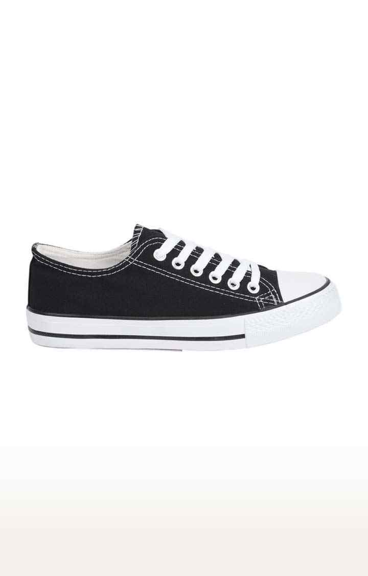 Women's Black Canvas Solid Lace-Up Sneakers