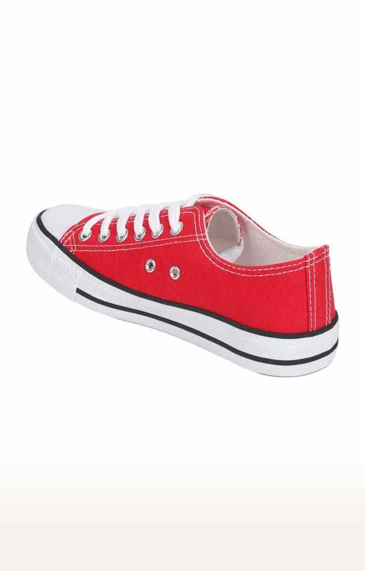 Women's Red Canvas Solid Lace-Up Sneakers