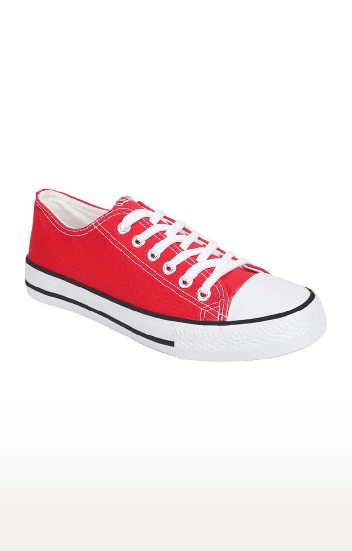 Women's Red Canvas Solid Lace-Up Sneakers