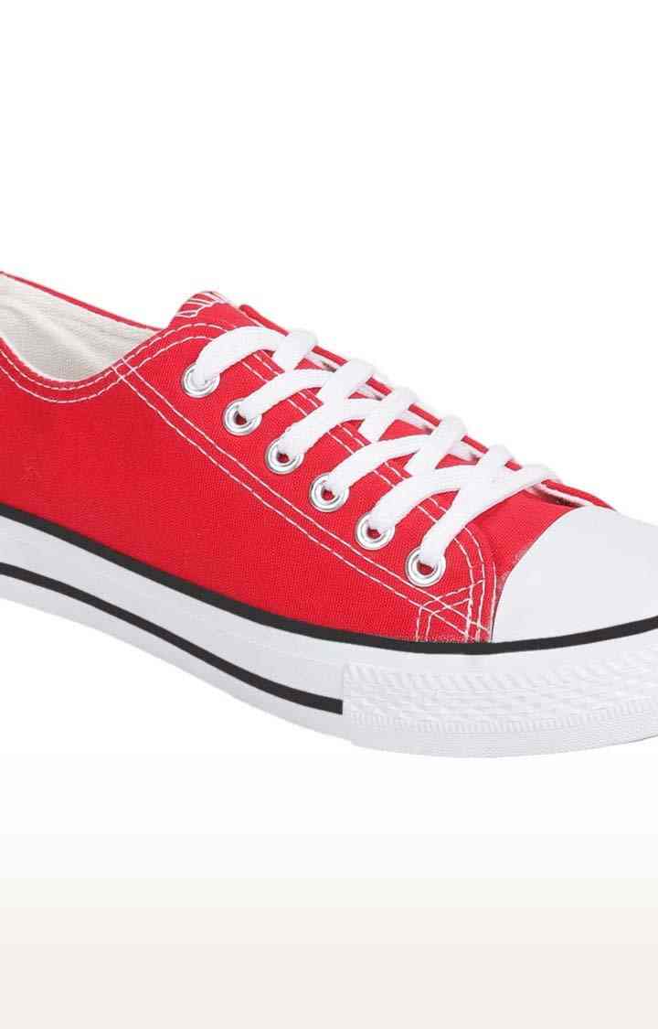 Women's Red Canvas Solid Lace-Up Sneakers