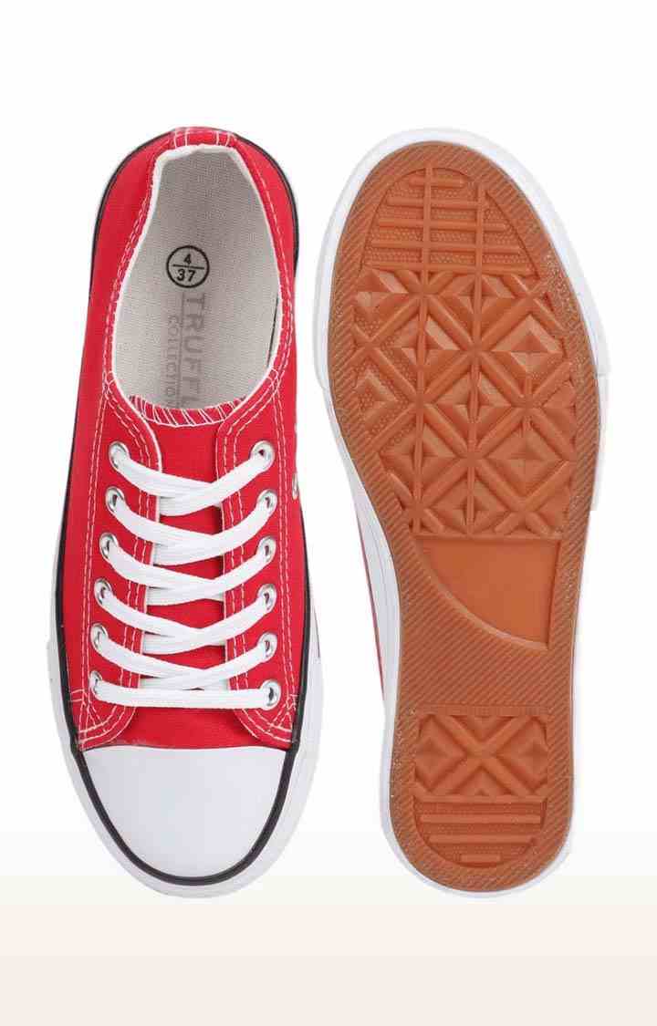 Women's Red Canvas Solid Lace-Up Sneakers