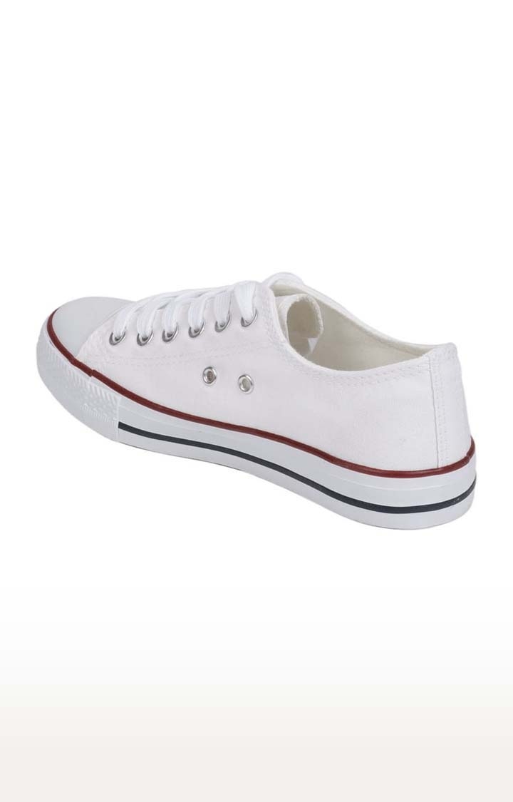 Truffle Collection | Women's White Canvas Solid Lace-Up Sneakers 2