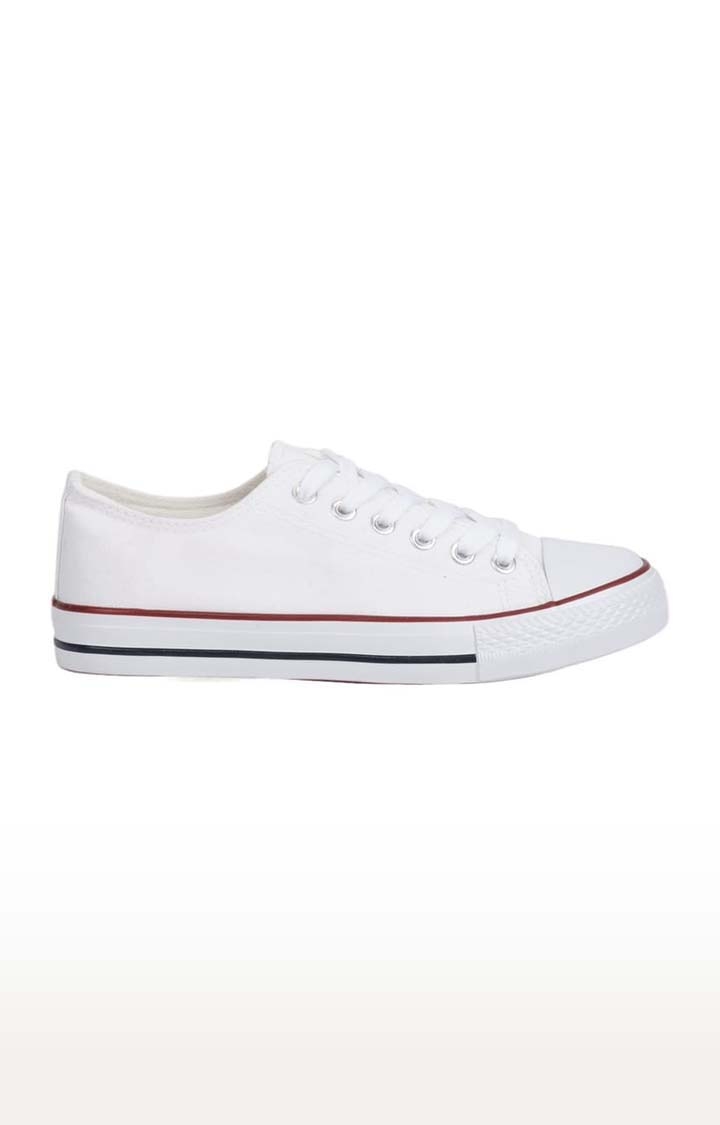 Truffle Collection | Women's White Canvas Solid Lace-Up Sneakers 1