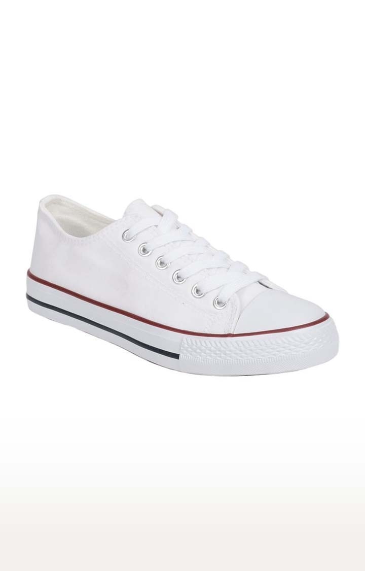 Truffle Collection | Women's White Canvas Solid Lace-Up Sneakers