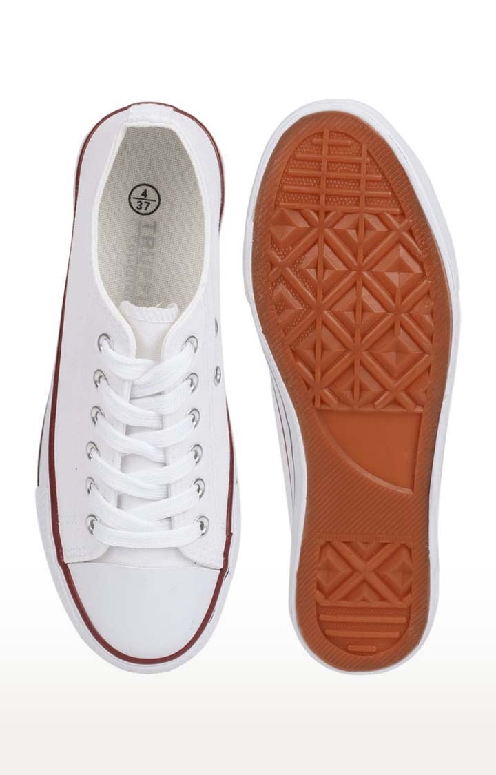 Truffle Collection | Women's White Canvas Solid Lace-Up Sneakers 3
