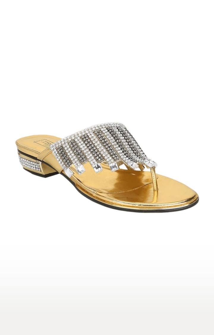 Truffle Collection | Women's Gold Synthetic Embellished Slip On Block Heels 0