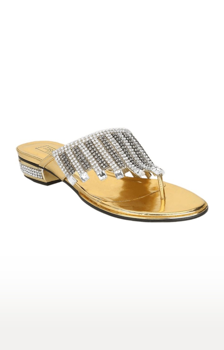 Truffle Collection | Women's Gold Synthetic Embellished Slip On Block Heels 0