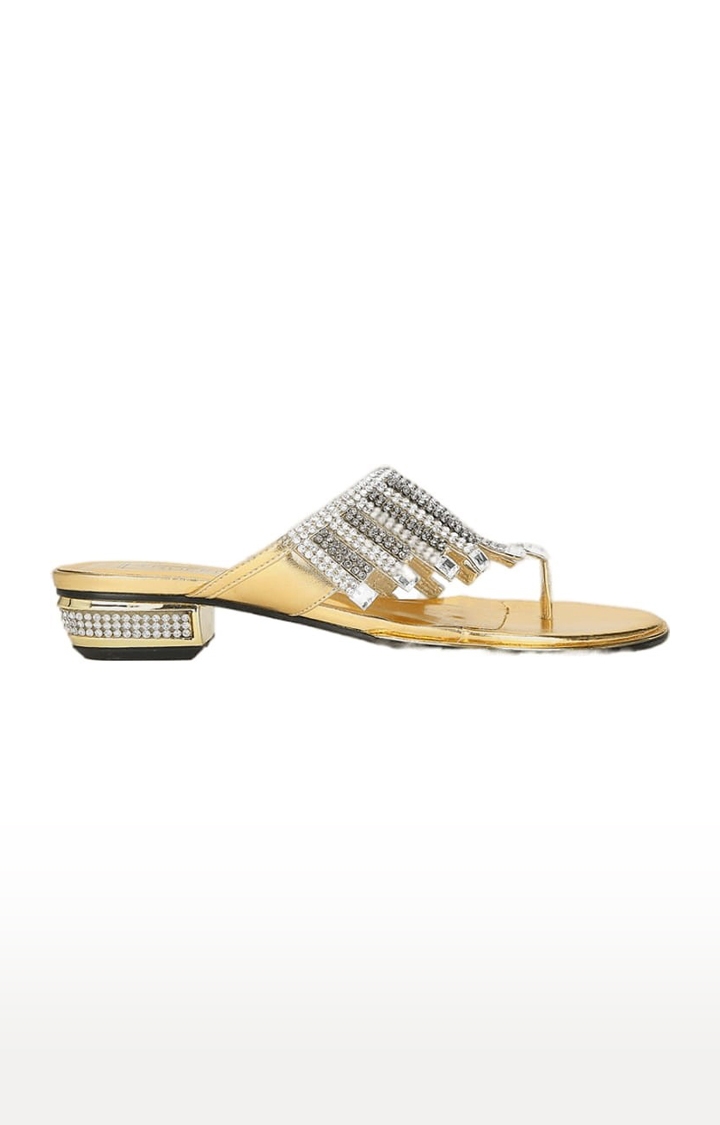 Truffle Collection | Women's Gold Synthetic Embellished Slip On Block Heels 1