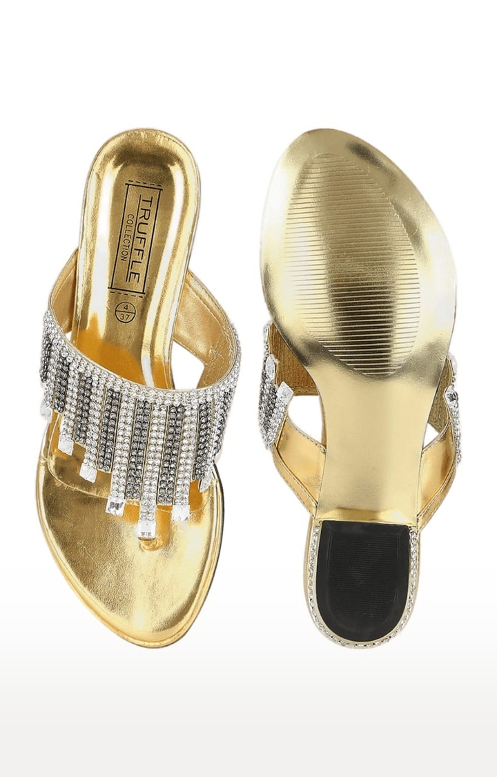 Truffle Collection | Women's Gold Synthetic Embellished Slip On Block Heels 3