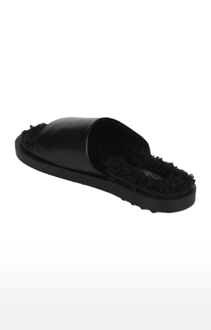 Truffle Collection | Women's Black PU Solid Slip On Flip Flops 2