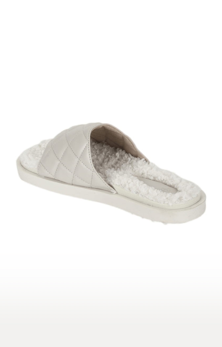 Truffle Collection | Women's White PU Quilted Slip On Flip Flops 2