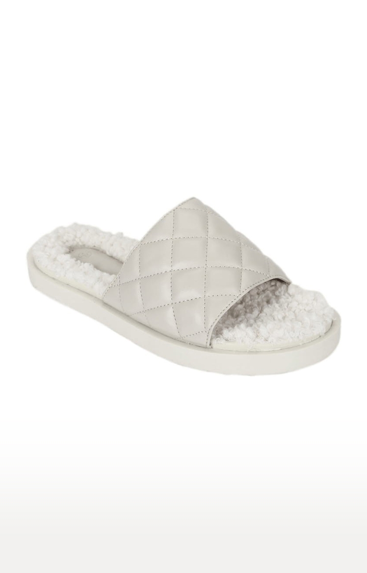 Truffle Collection | Women's White PU Quilted Slip On Flip Flops 0