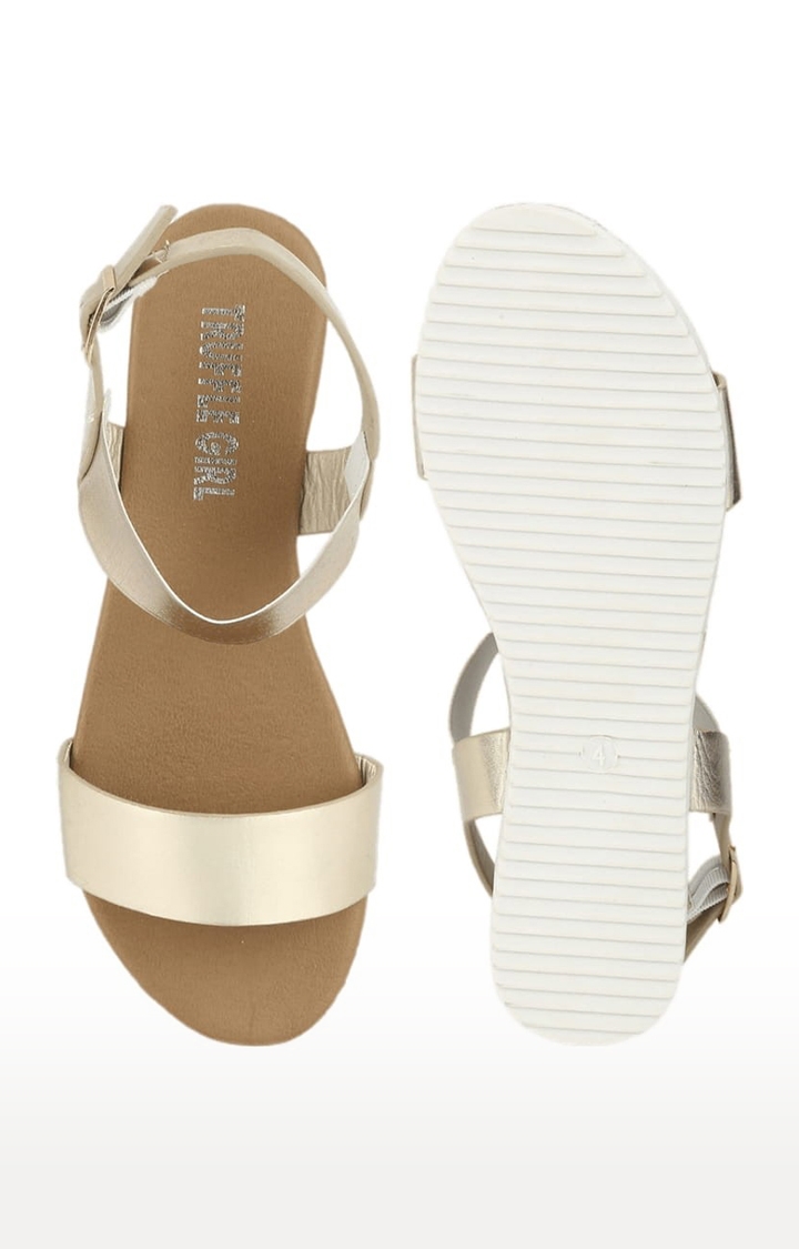 Truffle Collection | Women's Gold Synthetic Solid Buckle Sandals 3
