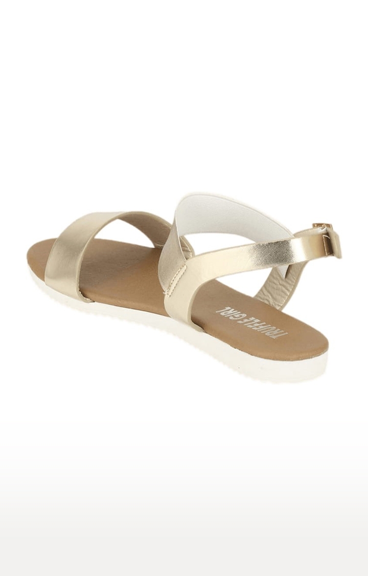 Truffle Collection | Women's Gold Synthetic Solid Buckle Sandals 2