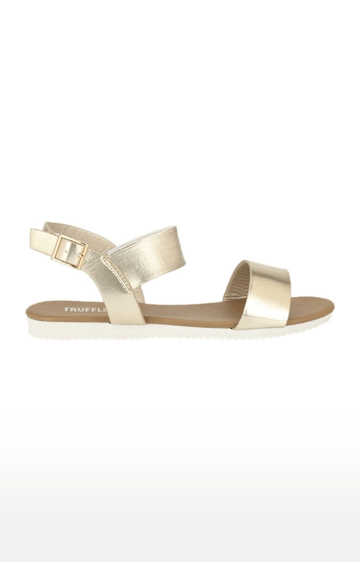 Truffle Collection | Women's Gold Synthetic Solid Buckle Sandals 1