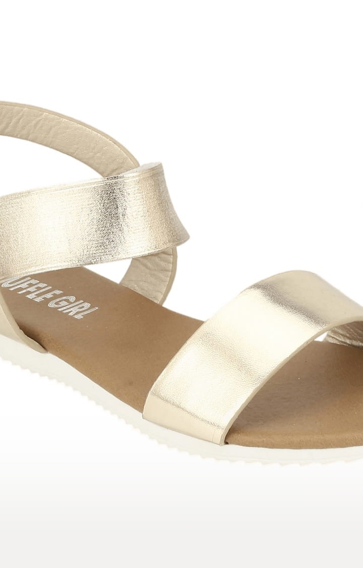 Truffle Collection | Women's Gold Synthetic Solid Buckle Sandals 4